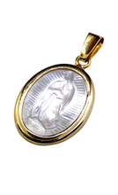 Cargar imagen en el visor de la galería, Medalla Virgen de Guadlaupe Madre perla con bisel Oro 14 k