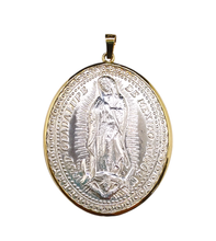 Cargar imagen en el visor de la galería, Medalla Extra grande Virgen De Guadalupe bisel oro 14 k