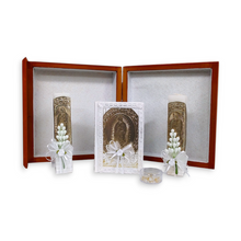 Cargar imagen en el visor de la galería, Set para Boda con Virgen de Guadalupe, Biblia Decorada, 2 Velas y Rosario, Estuche de Madera