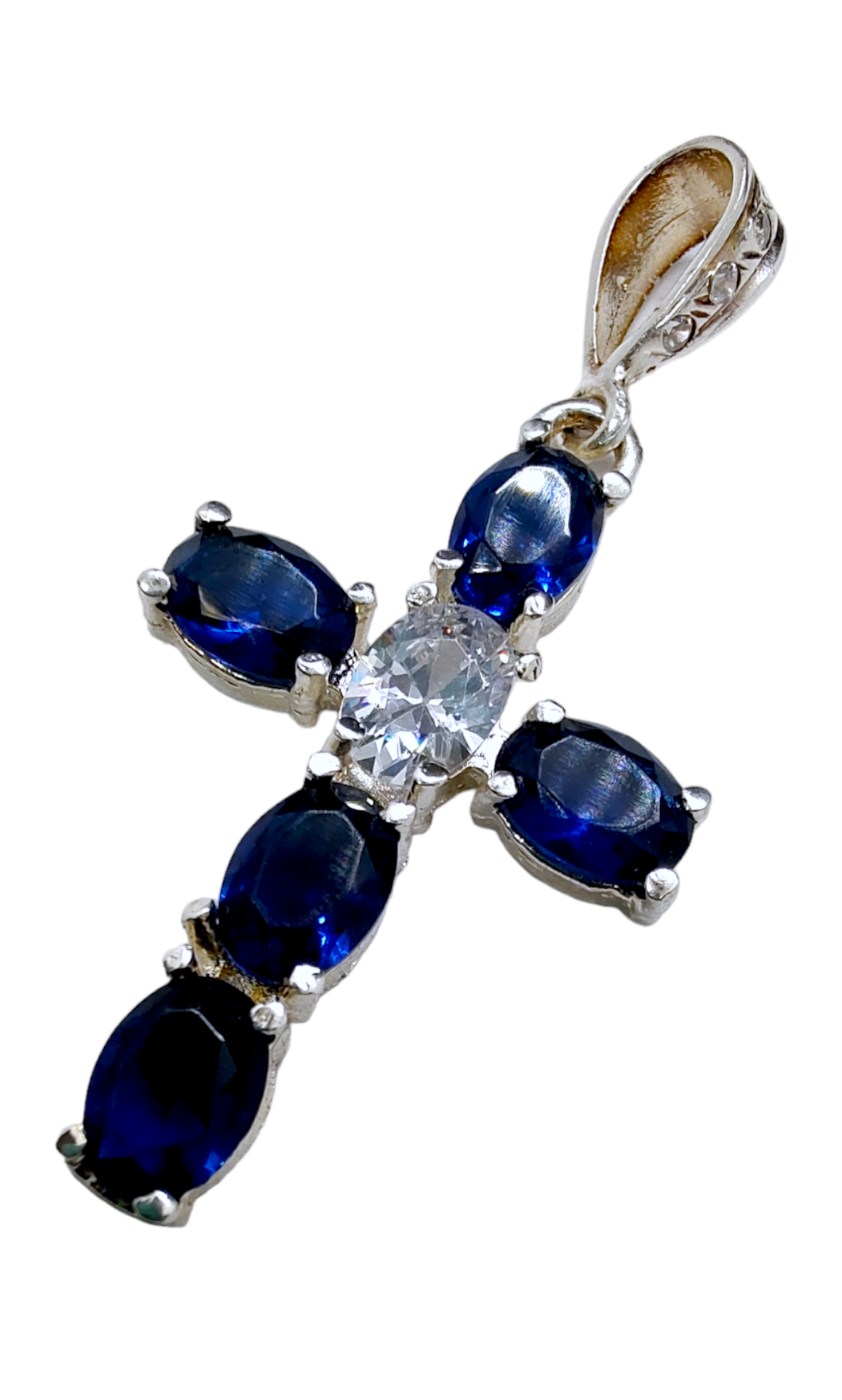 Cruz De Plata Con Zirconias Ovaladas