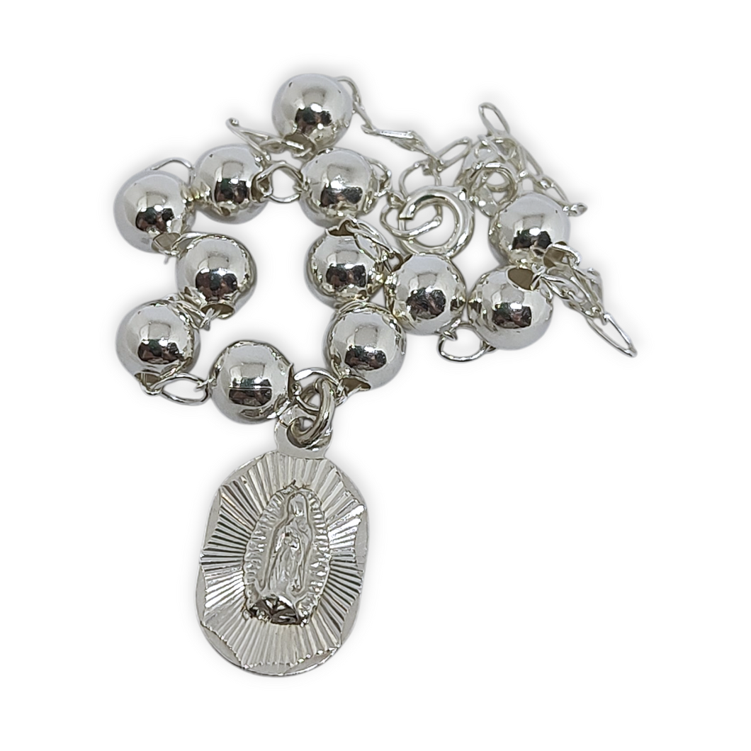 Pulsera Decenario Plata 0.925 Con Medalla Virgen Guadalupe