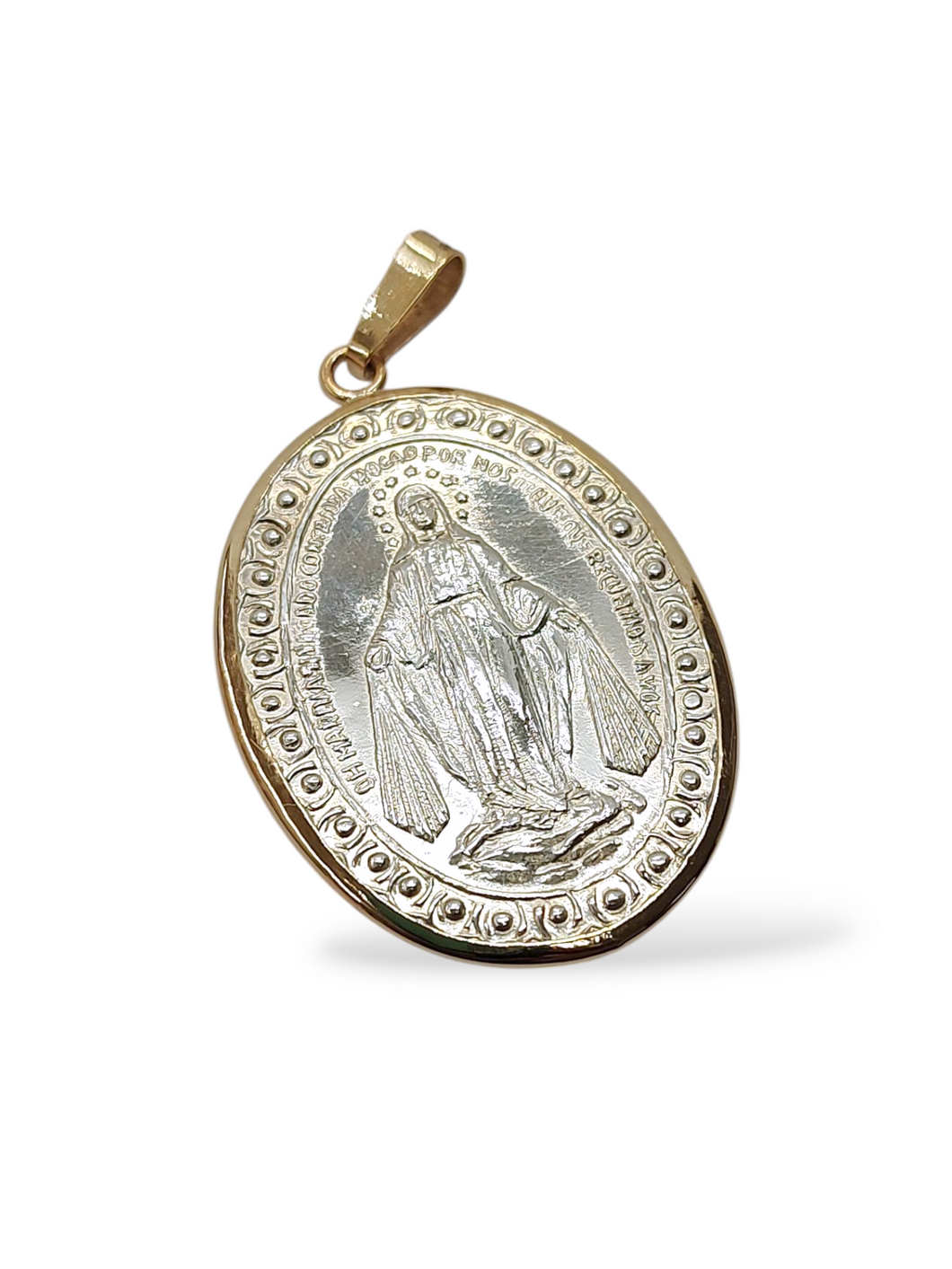 Medalla Milagrosa Plata Con Bisel Oro 14K