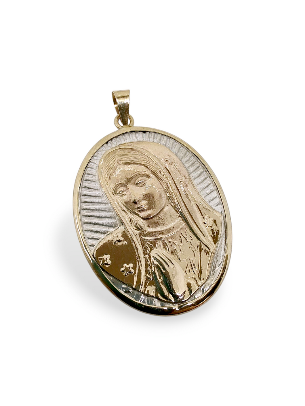 Medalla plata con bisel oro  14 k  (doble vista)