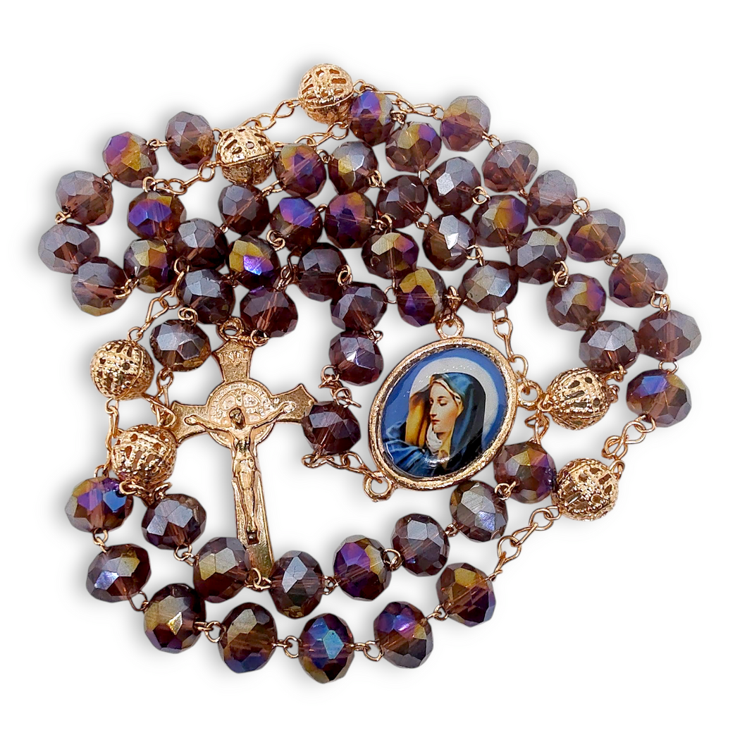 Rosario De Cristal 7 Dolores Medalla De Maria