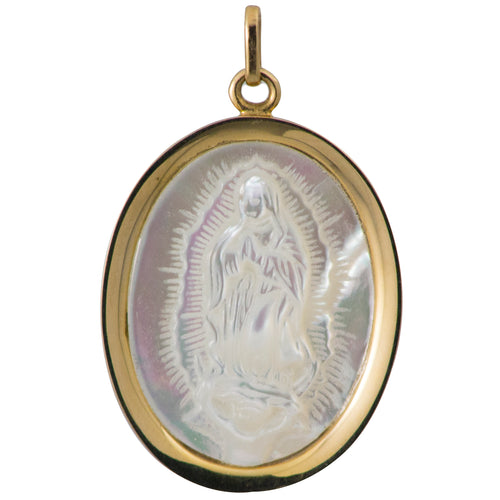 Medalla perla con bisel | Oro 14 K