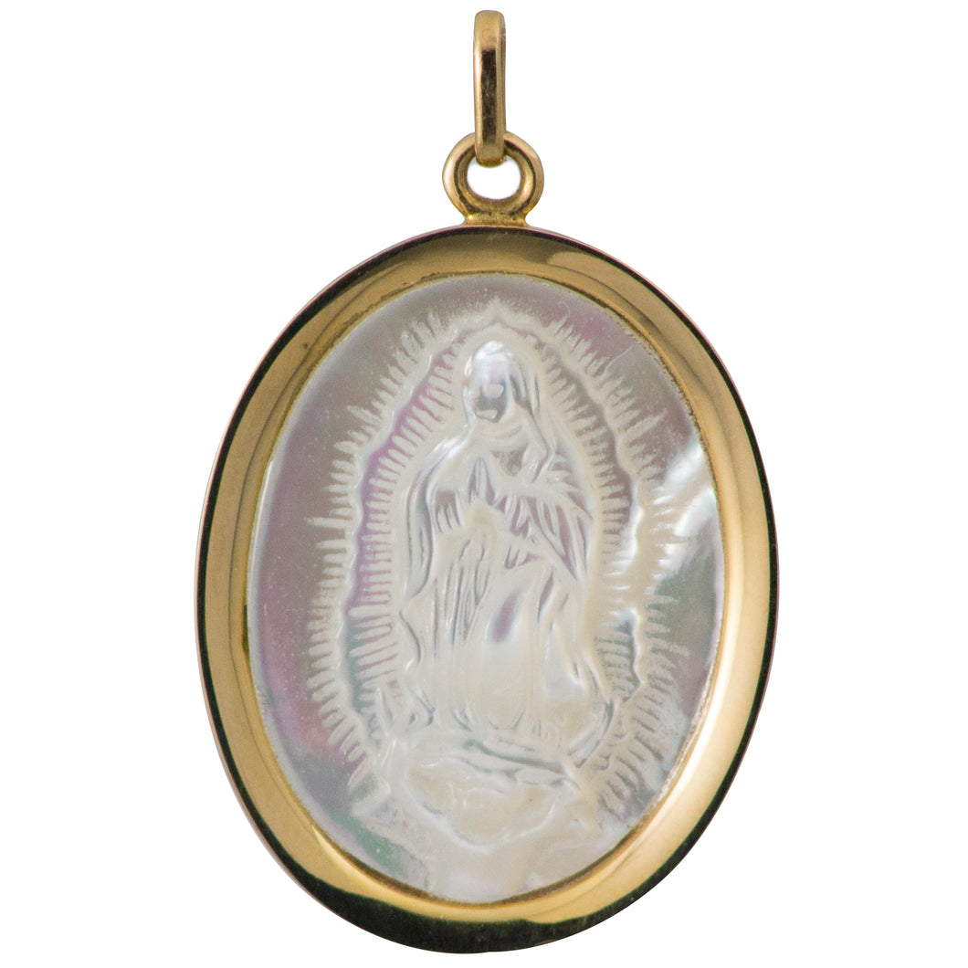 Medalla perla con bisel | Oro 14 K