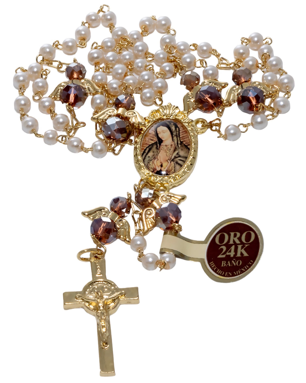 Rosario de cristal con angelitos
