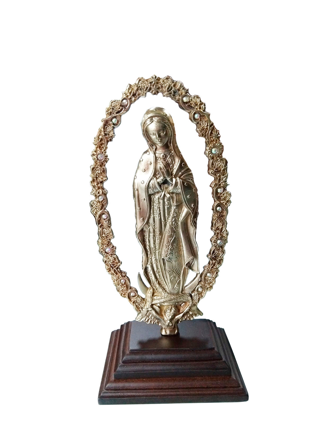 Virgen de Guadalupe | Dorada con base madera