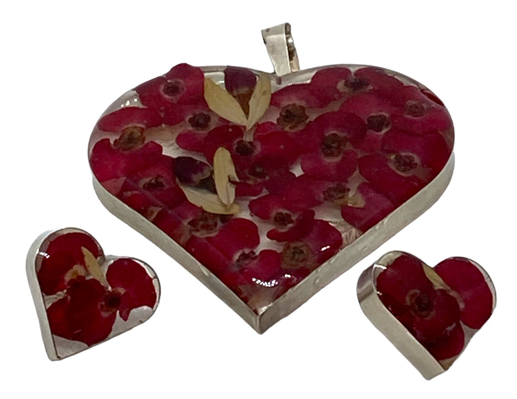 Juego De Dije Y Aretes De Plata - Corazones Con Naturaleza