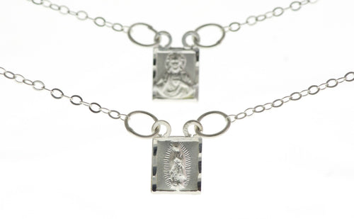 Escapulario Plata Virgen de Guadalupe, Sagrado Corazón de Jesús y Virgen del Carmen